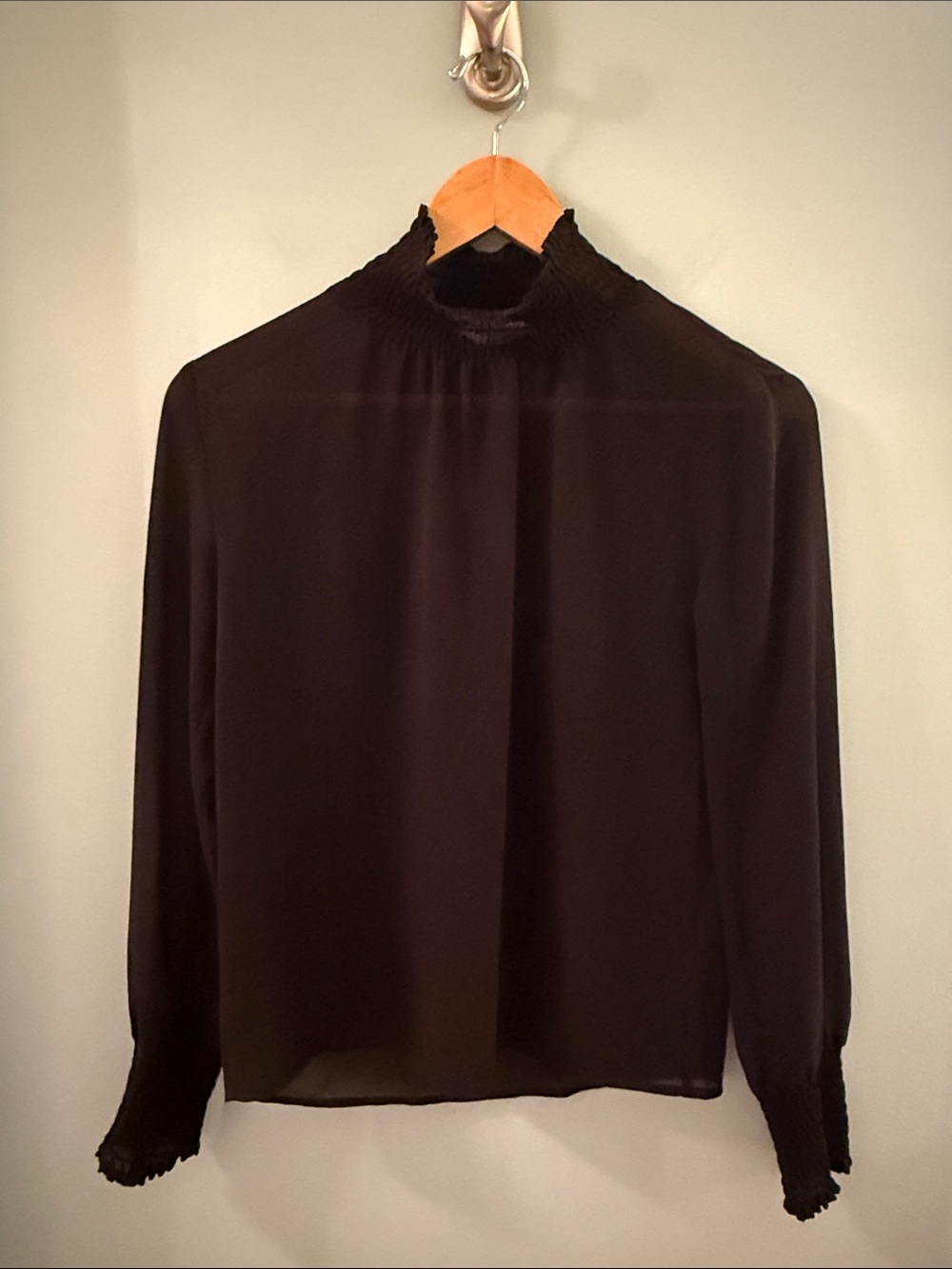 & Other Stories Black Smocked Mock-Neck Blouse - Size 2
